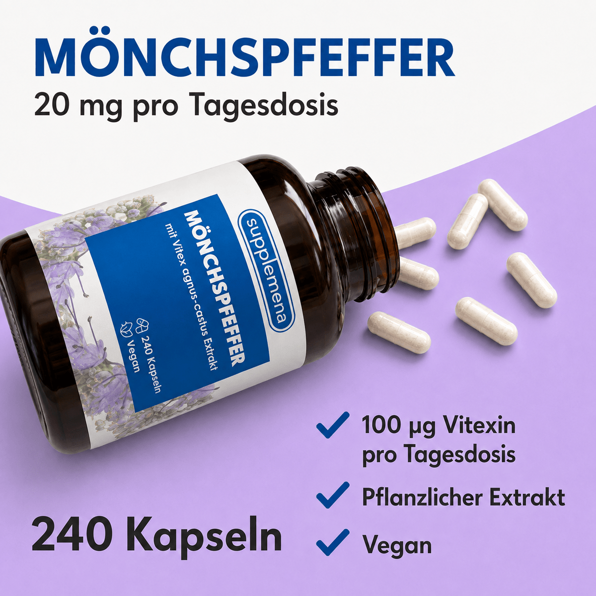 Chaste Tree (Vitex Agnus-Castus / Monk's Pepper) – 240 Vegan Capsules